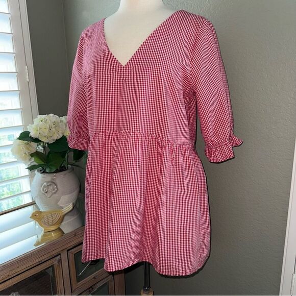 Maeve Anthropologie Gingham Tunic Peplum Blouse Red White Tunic Medium - Picture 8 of 12
